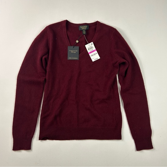 Charter Club 100% CASHMERE Luxury Sweater Burgundy P/P NWT V neck MSRP $139 - Picture 1 of 7